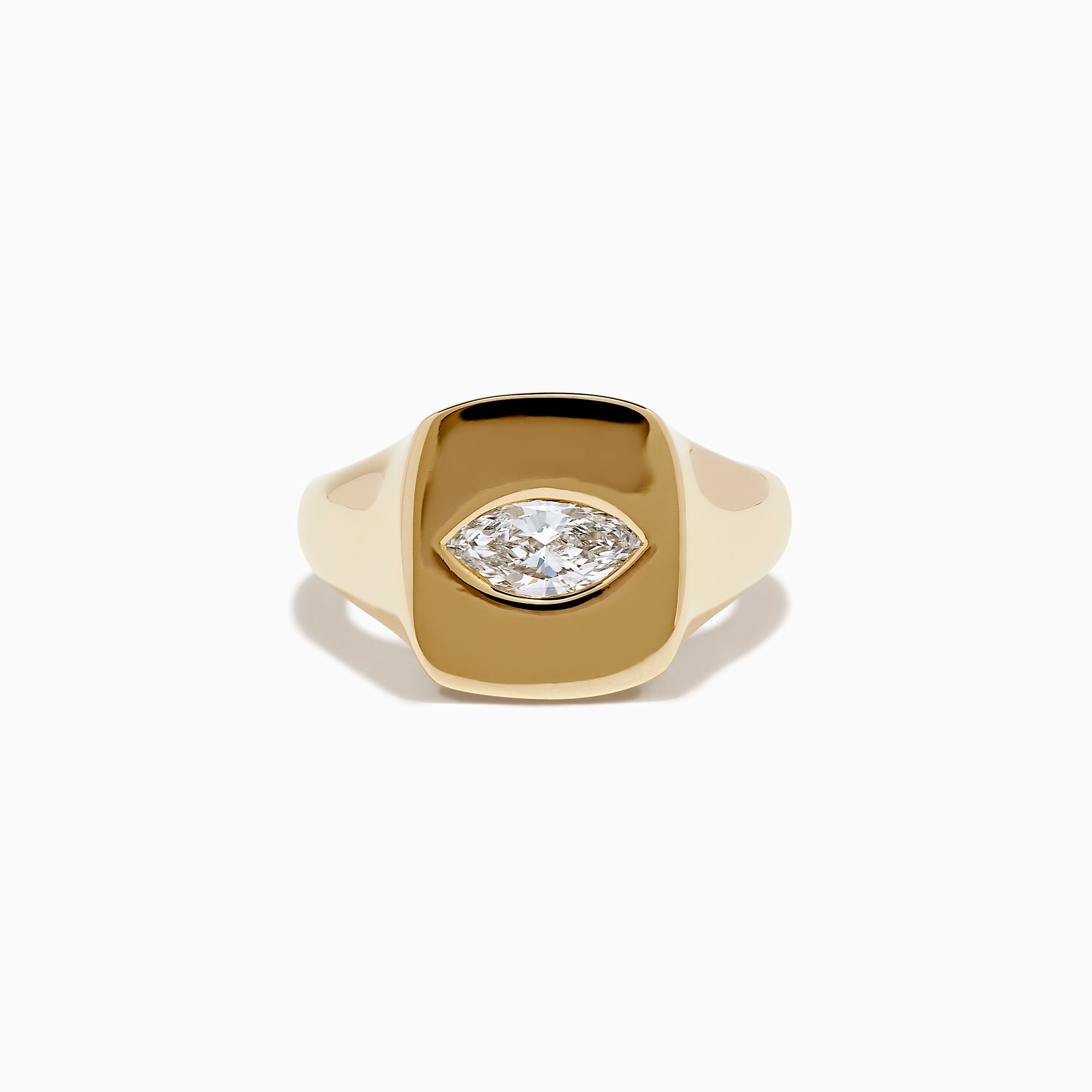Lab Grown Diamond Marquise Inset Signet Pinky Ring in 14K Yellow Gold