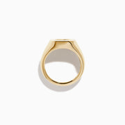 The Lab Grown Diamond Marquise Inset Signet Pinky Ring in 14K Yellow Gold features a flat, rectangular top with a central lab grown diamond, shown against a plain white background.
