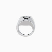 The Lab Grown Diamond Marquise Bezel Pinky Ring in 14K White Gold showcases a large marquise-shaped lab grown diamond set on a smooth, curved band, photographed against a white background.
