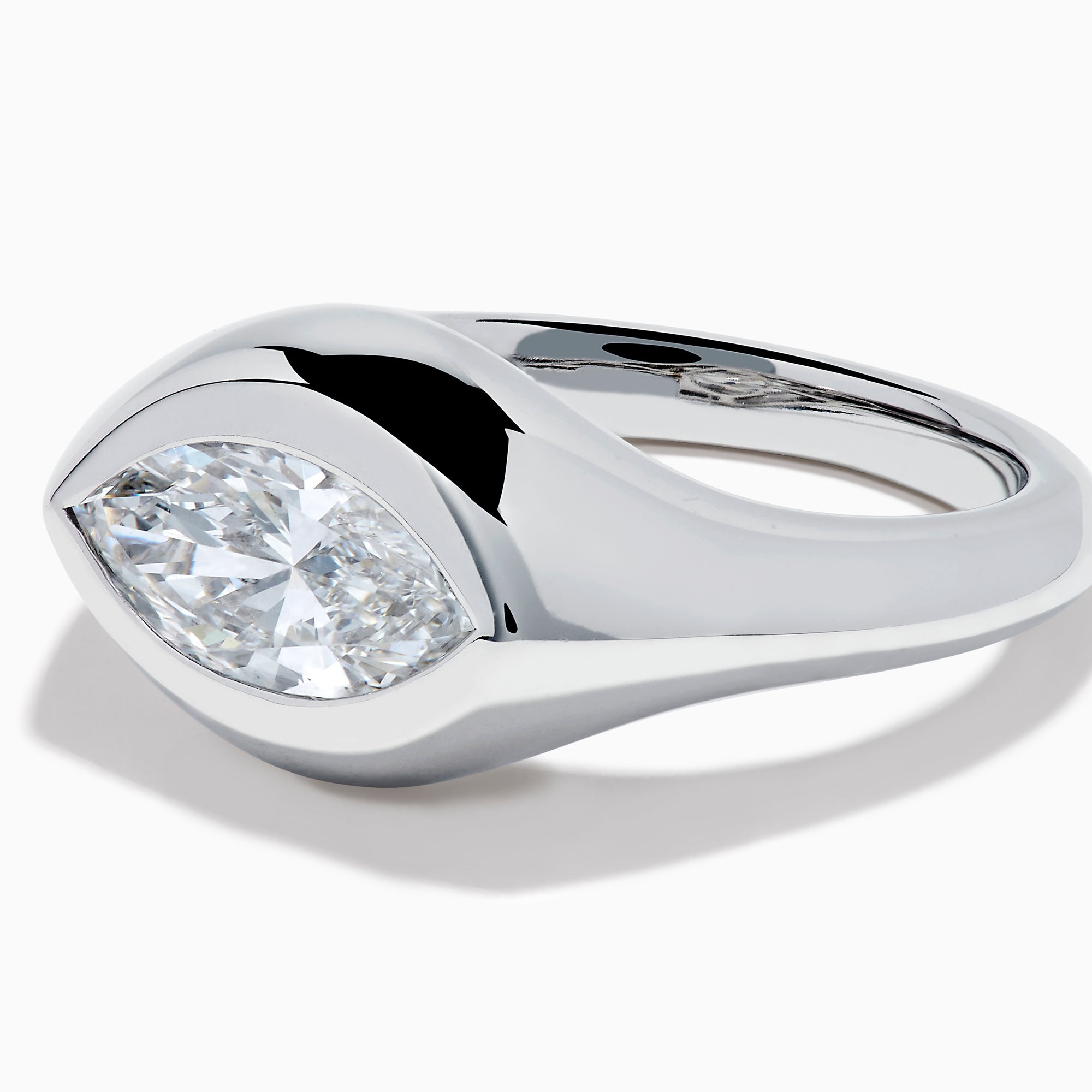 Lab Grown Diamond Marquise Bezel Pinky Ring in 14K White Gold