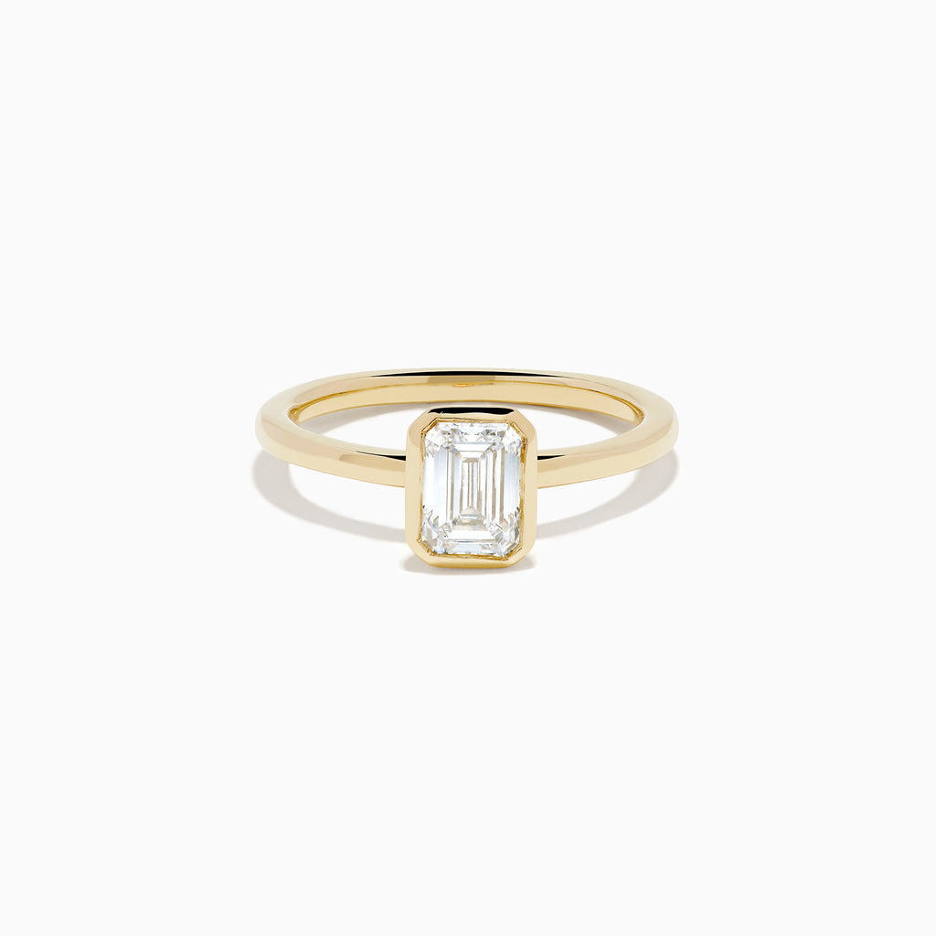 Lab Grown Diamond Emerald-Cut Bezel-Set Solitaire Ring in 14K Yellow Gold