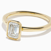 Lab Grown Diamond Emerald-Cut Bezel-Set Solitaire Ring in 14K Yellow Gold