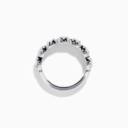 The 14K White Gold Diamond Ring showcases a row of large round diamonds, each encircled by smaller diamonds, forming a sparkling floral design across the band—a stunning example of diamond ring artistry.
