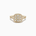 The Pave Classica 14K Yellow Gold Square Diamond Ring features a split shank band, a cushion-shaped diamond cluster, and pave-set stones along the band for 0.97 TCW of sparkling elegance.