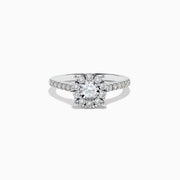The Bouquet 14K White Gold Diamond Cluster Ring (0.73 TCW) features a round center diamond encircled by a halo of sparkling stones and accent diamonds along the band—an exquisite Effy design.