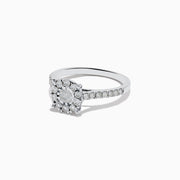 The Bouquet 14K White Gold Diamond Cluster Ring (0.73 TCW) features a round center diamond encircled by a halo of sparkling stones and accent diamonds along the band—an exquisite Effy design.
