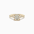 The Duo 14K Yellow and White Gold Diamond Cluster Ring (0.73 TCW) features a round center diamond with a halo of smaller diamonds and additional diamonds along the band.