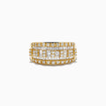 The DOro 14K Yellow Gold Diamond Ring 0.98 TCW features multiple rows of baguette and round-cut white diamonds in a geometric pattern, set in yellow gold and shown from the front against a white background.