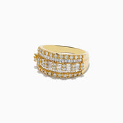 The DOro 14K Yellow Gold Diamond Ring 0.98 TCW features multiple rows of baguette and round-cut white diamonds in a geometric pattern, set in yellow gold and shown from the front against a white background.