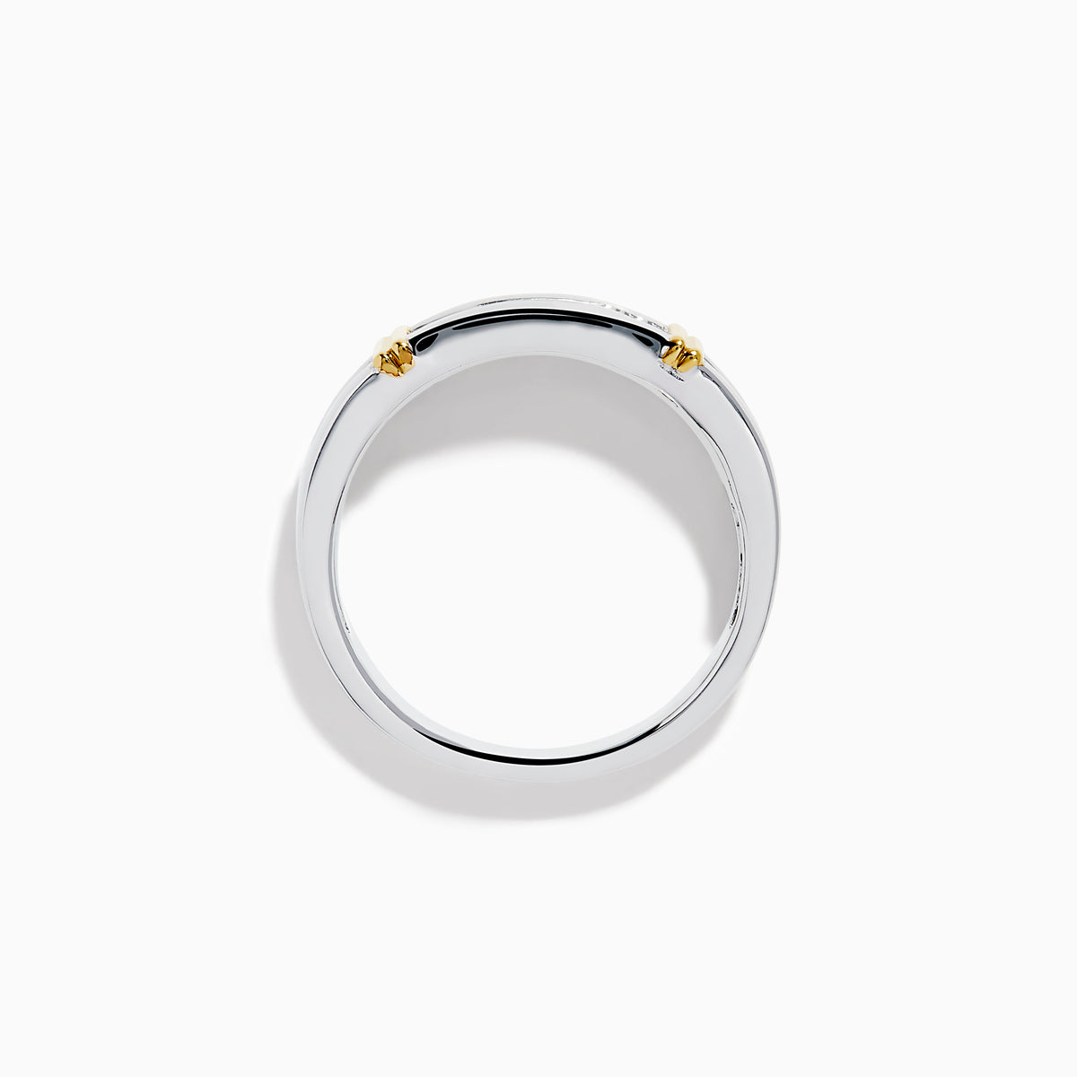 The Men's 925 Sterling Silver Diamond Ring showcases a row of round diamonds across the center, flanked by two vertical gold bars on each side, offering a timeless and stylish look.