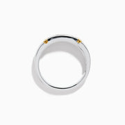 The Men's 925 Sterling Silver Diamond Ring showcases a row of round diamonds across the center, flanked by two vertical gold bars on each side, offering a timeless and stylish look.