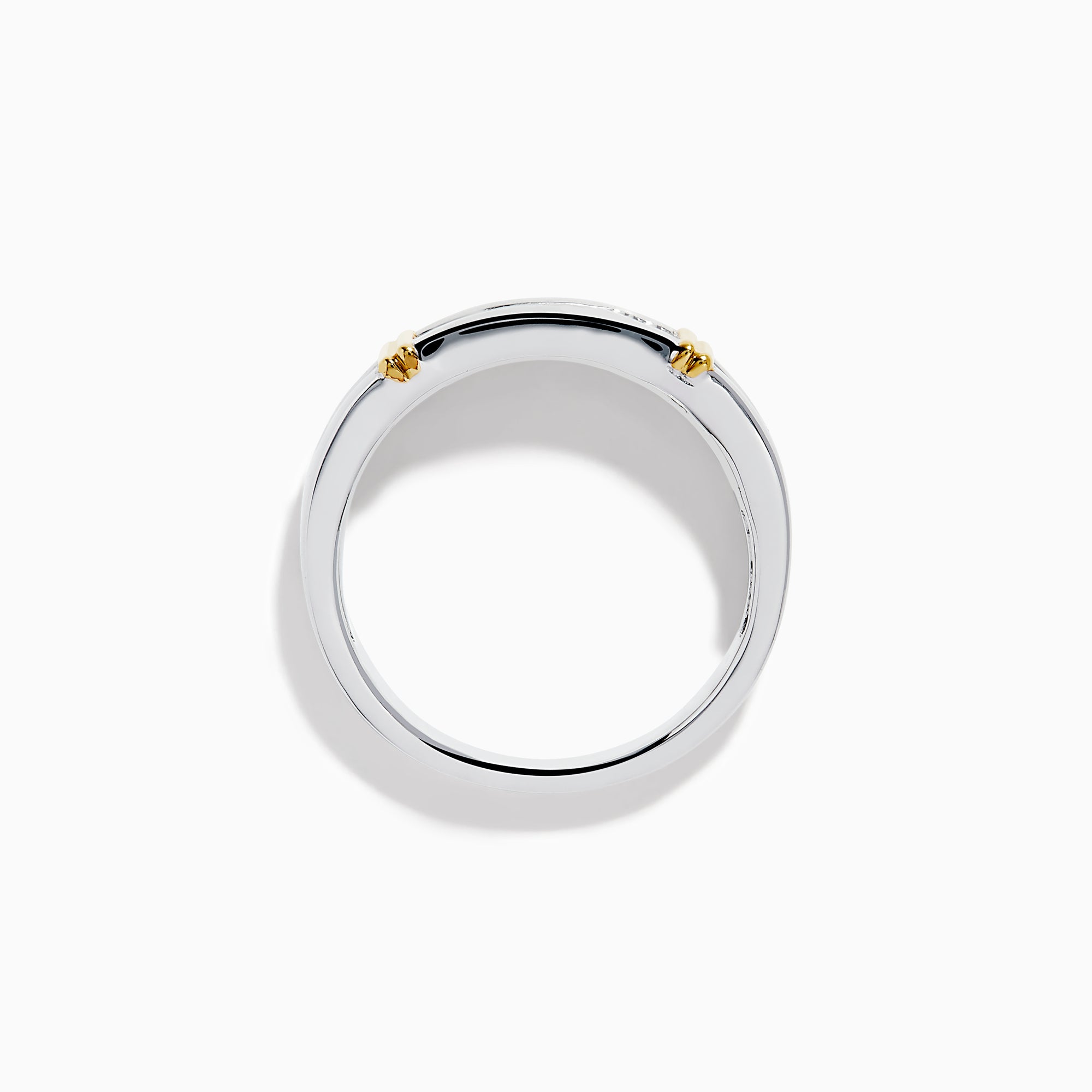 The Men's 925 Sterling Silver Diamond Ring showcases a row of round diamonds across the center, flanked by two vertical gold bars on each side, offering a timeless and stylish look.