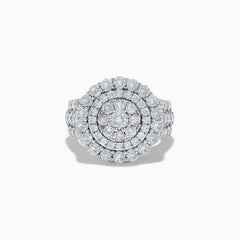 The Bouquet 14K White Gold Diamond Ring features three concentric circles of round diamonds and extra diamonds on the band, creating a bold, sparkling look shown against a plain white background.