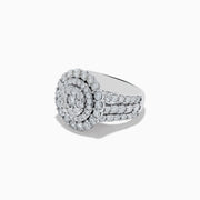 The Bouquet 14K White Gold Diamond Ring features three concentric circles of round diamonds and extra diamonds on the band, creating a bold, sparkling look shown against a plain white background.