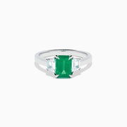 14K Gold Emerald-Cut Emerald and Trapezoid Diamond Three-Stone Ring