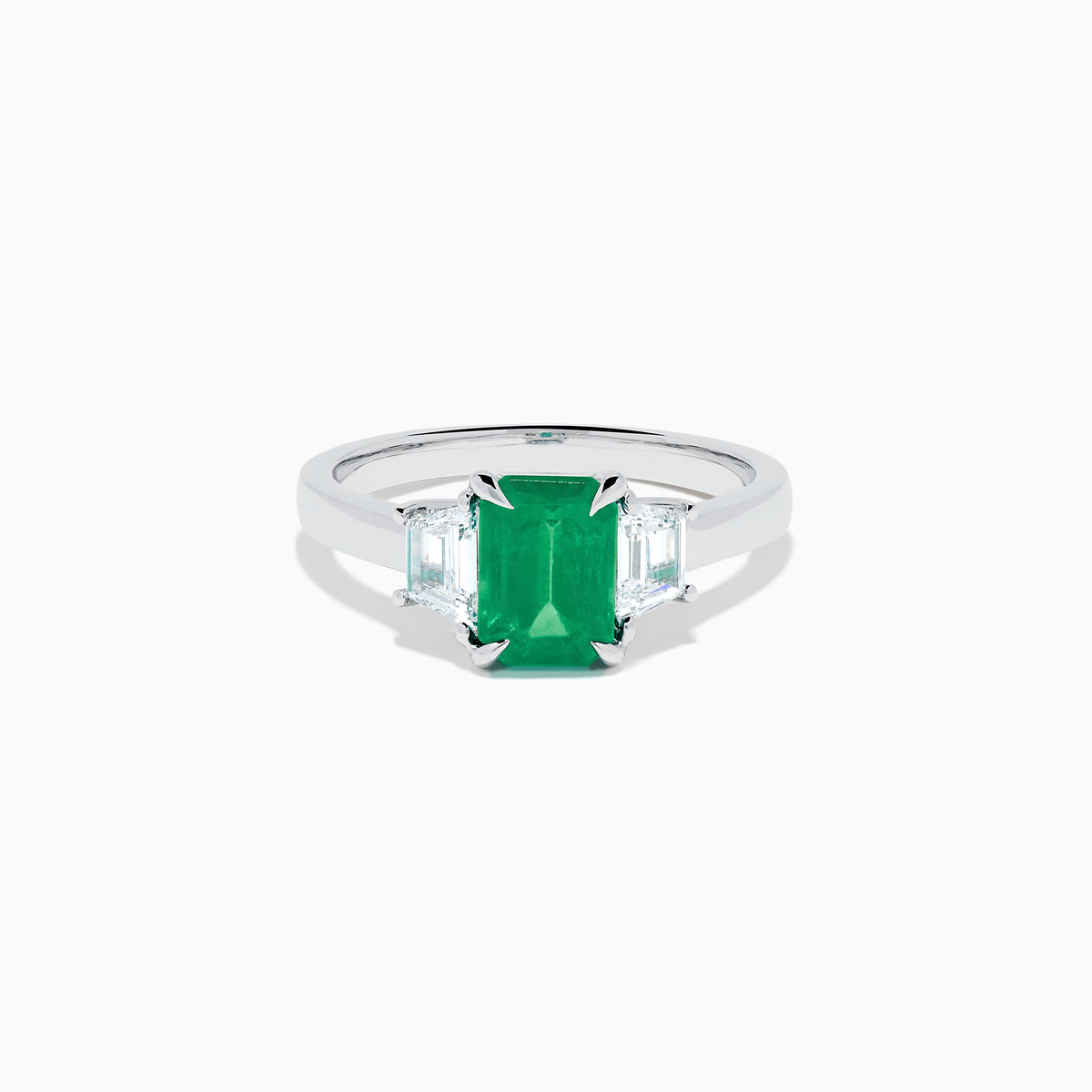 14K Gold Emerald-Cut Emerald and Trapezoid Diamond Three-Stone Ring