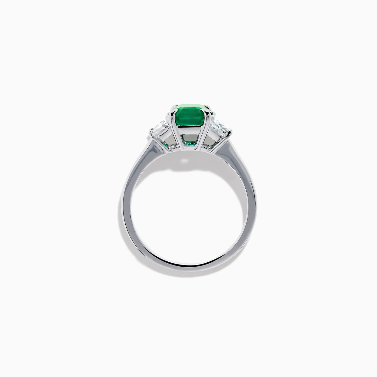 14K Gold Emerald-Cut Emerald and Trapezoid Diamond Three-Stone Ring