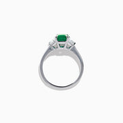 14K Gold Emerald-Cut Emerald and Trapezoid Diamond Three-Stone Ring