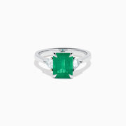 14K Gold Emerald-Cut Emerald and Trillion Diamond Three-Stone Ring