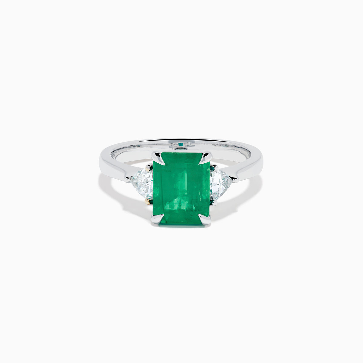 14K Gold Emerald-Cut Emerald and Trillion Diamond Three-Stone Ring