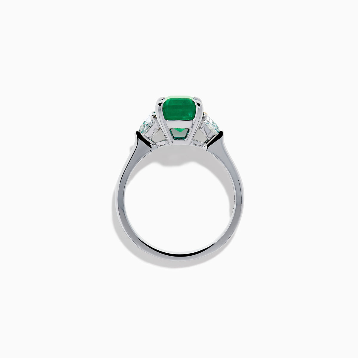 14K Gold Emerald-Cut Emerald and Trillion Diamond Three-Stone Ring