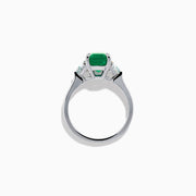 14K Gold Emerald-Cut Emerald and Trillion Diamond Three-Stone Ring