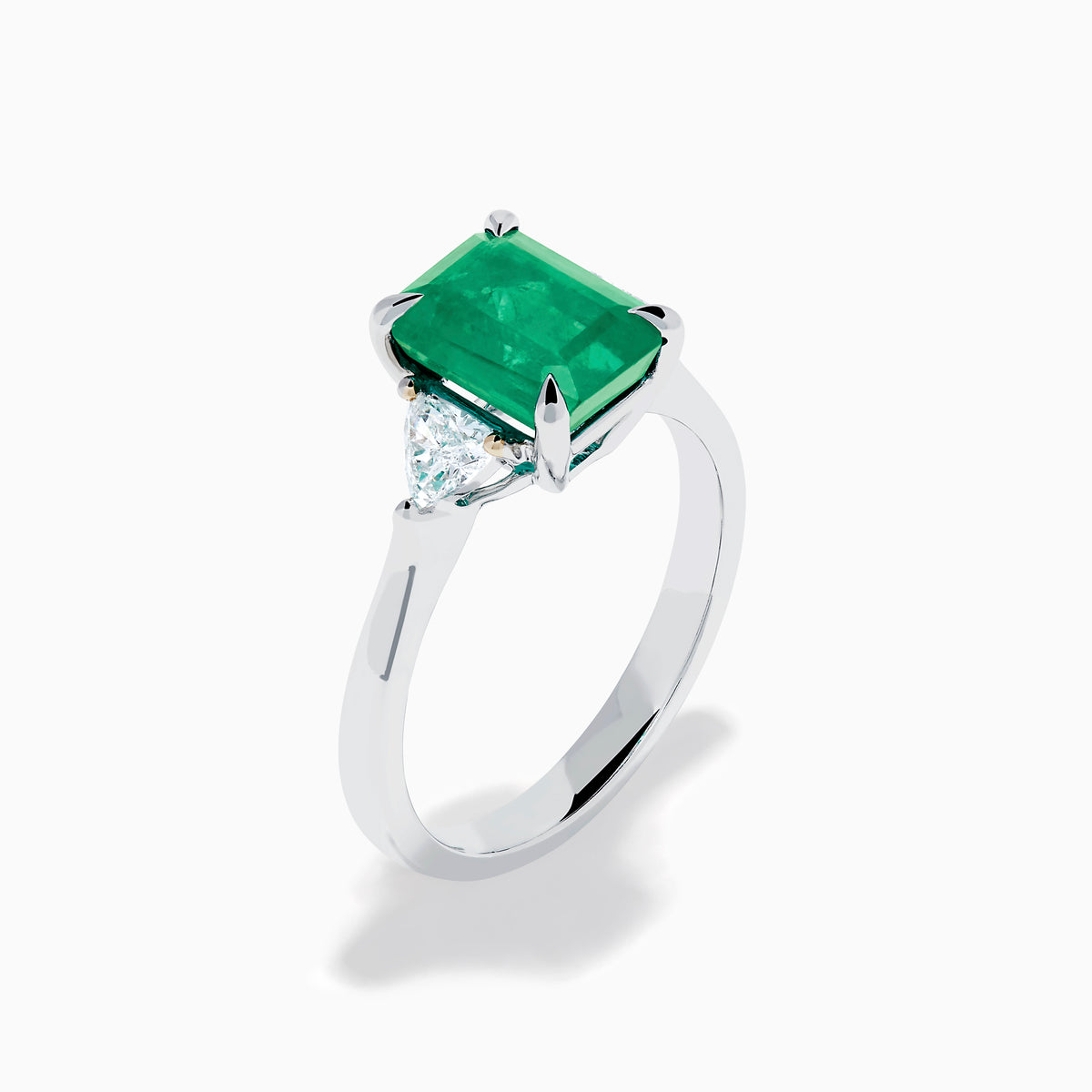 14K Gold Emerald-Cut Emerald and Trillion Diamond Three-Stone Ring