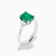 14K Gold Emerald-Cut Emerald and Trillion Diamond Three-Stone Ring