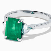 14K Gold Emerald-Cut Emerald and Trillion Diamond Three-Stone Ring