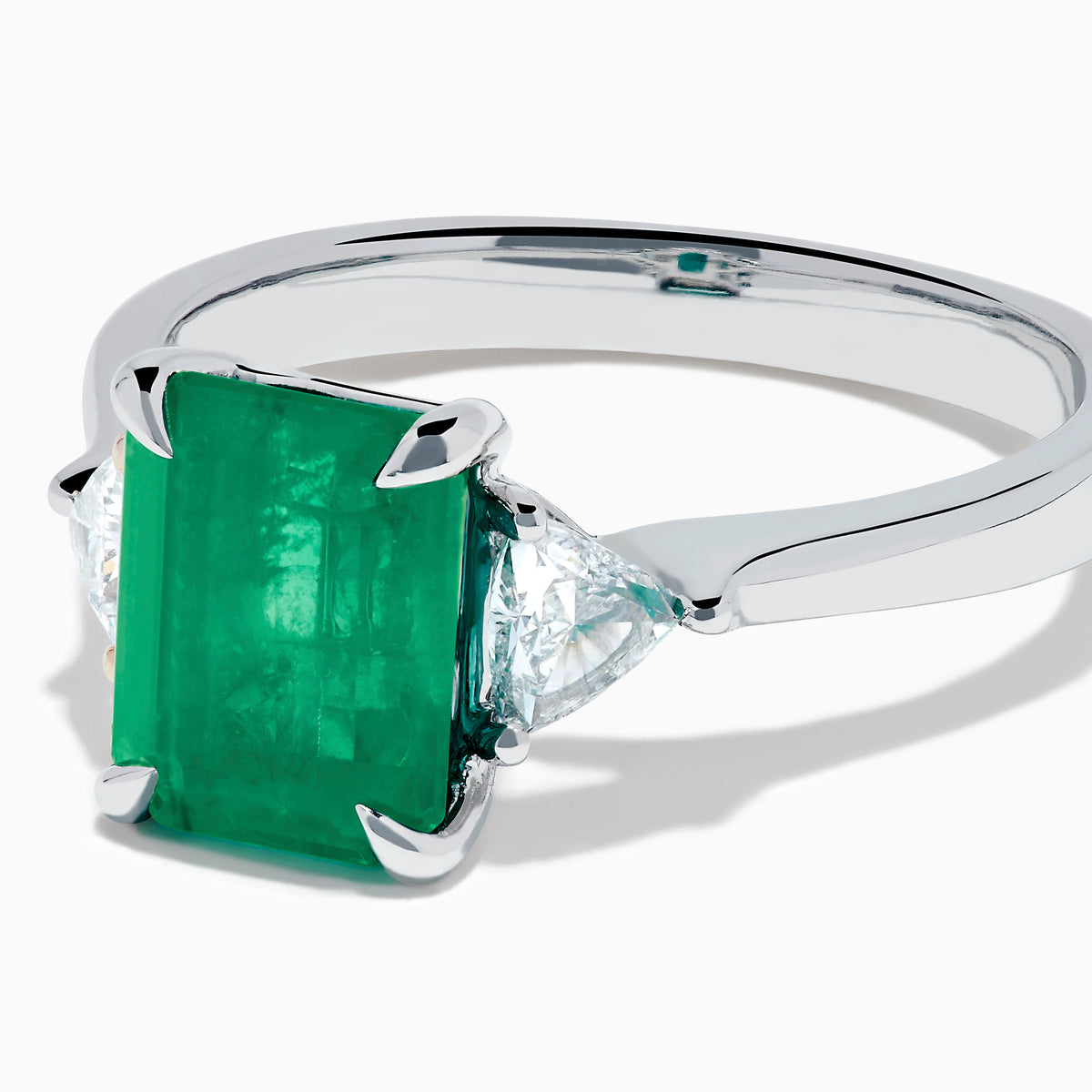 14K Gold Emerald-Cut Emerald and Trillion Diamond Three-Stone Ring