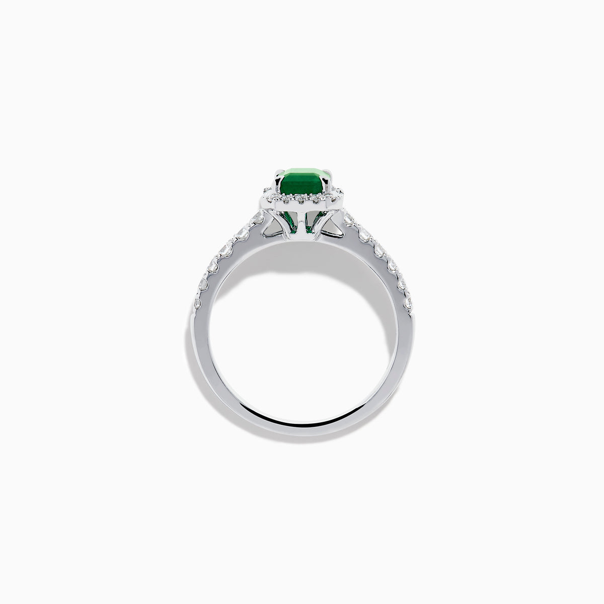 14K White Gold Emerald-Cut Emerald and Diamond Halo Ring