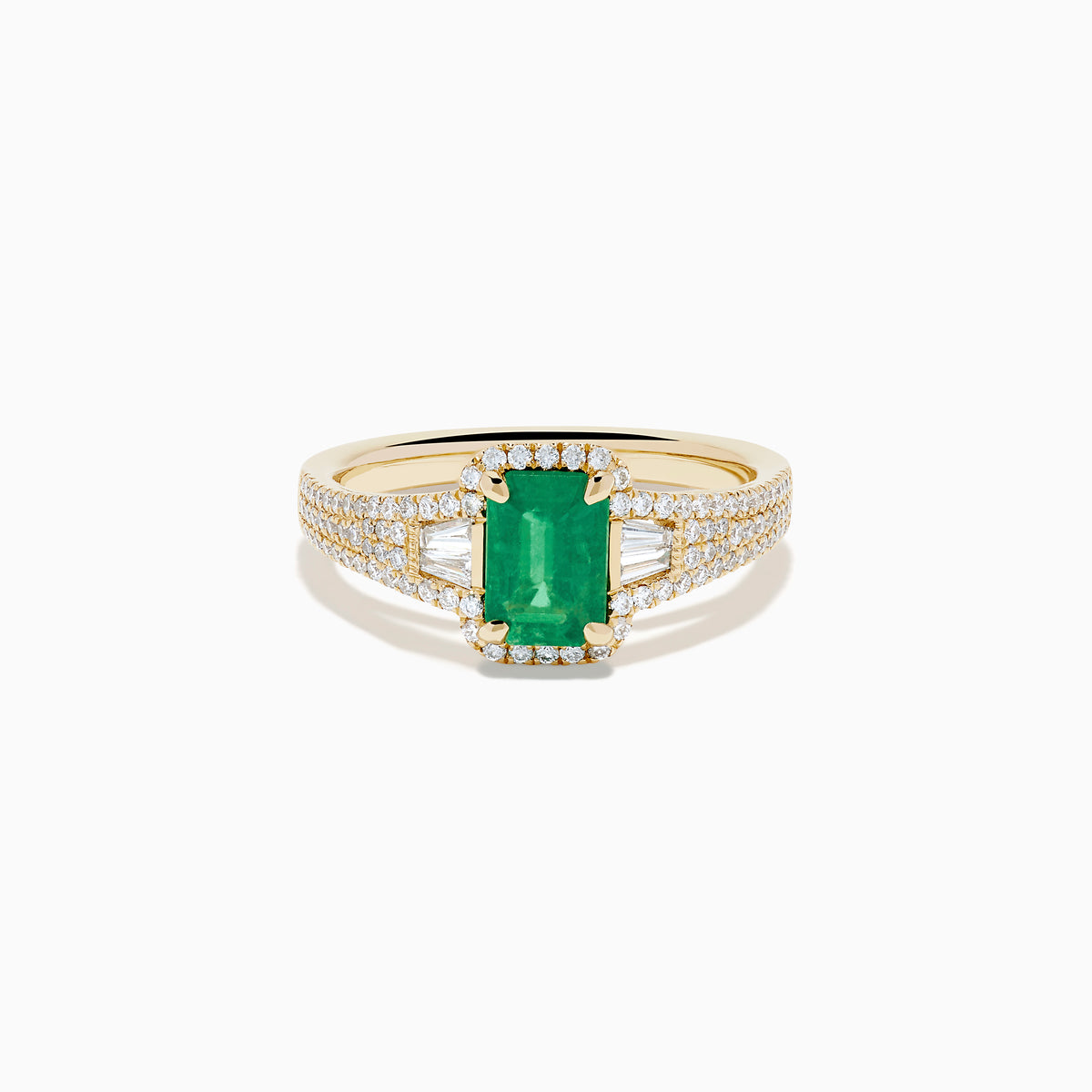 14K Yellow Gold Emerald and Diamond Emerald-Cut Halo Ring