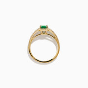 14K Yellow Gold Emerald and Diamond Emerald-Cut Halo Ring