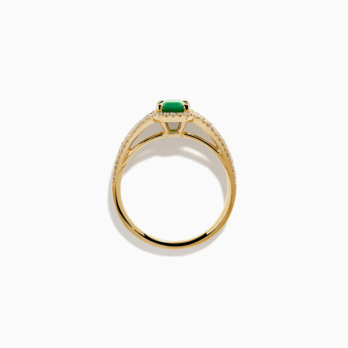 14K Yellow Gold Emerald and Diamond Emerald-Cut Halo Ring