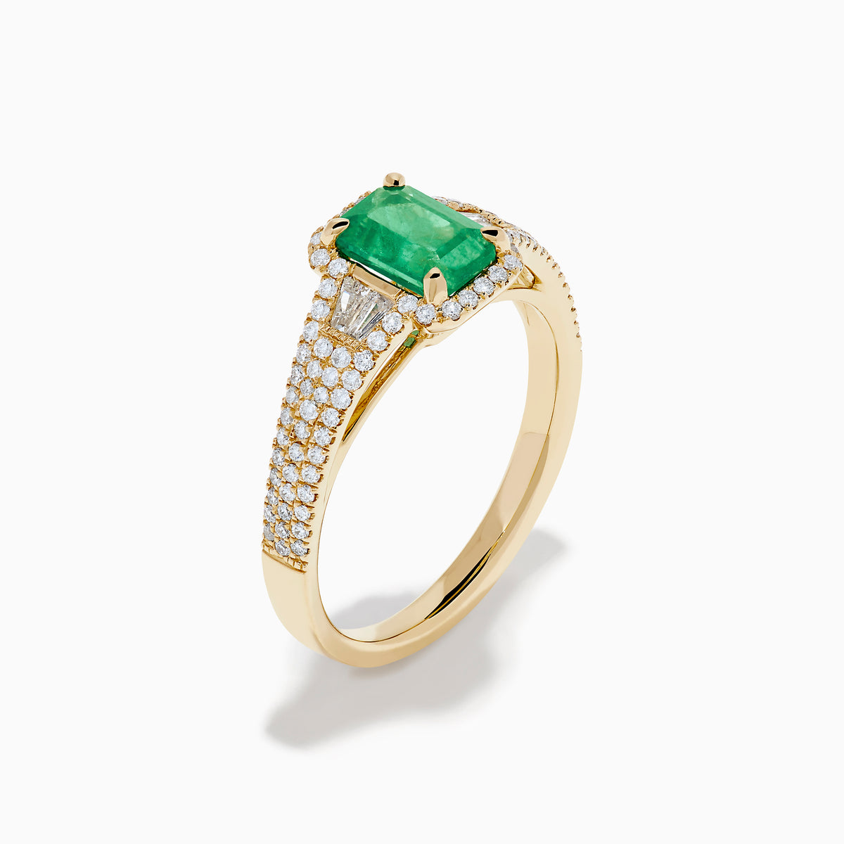 14K Yellow Gold Emerald and Diamond Emerald-Cut Halo Ring