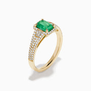 14K Yellow Gold Emerald and Diamond Emerald-Cut Halo Ring