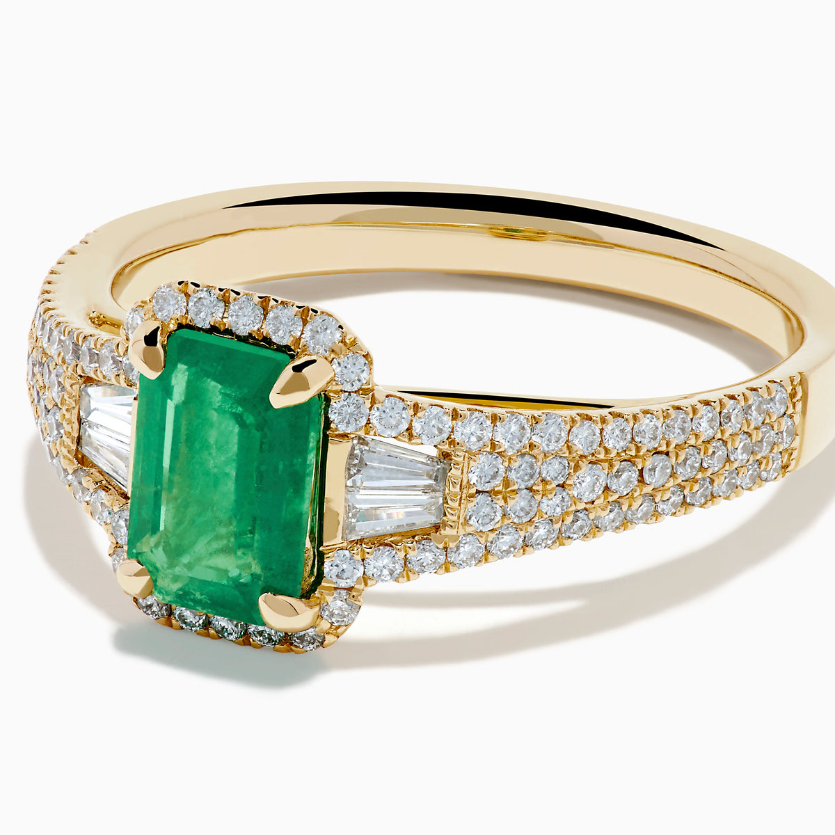 14K Yellow Gold Emerald and Diamond Emerald-Cut Halo Ring