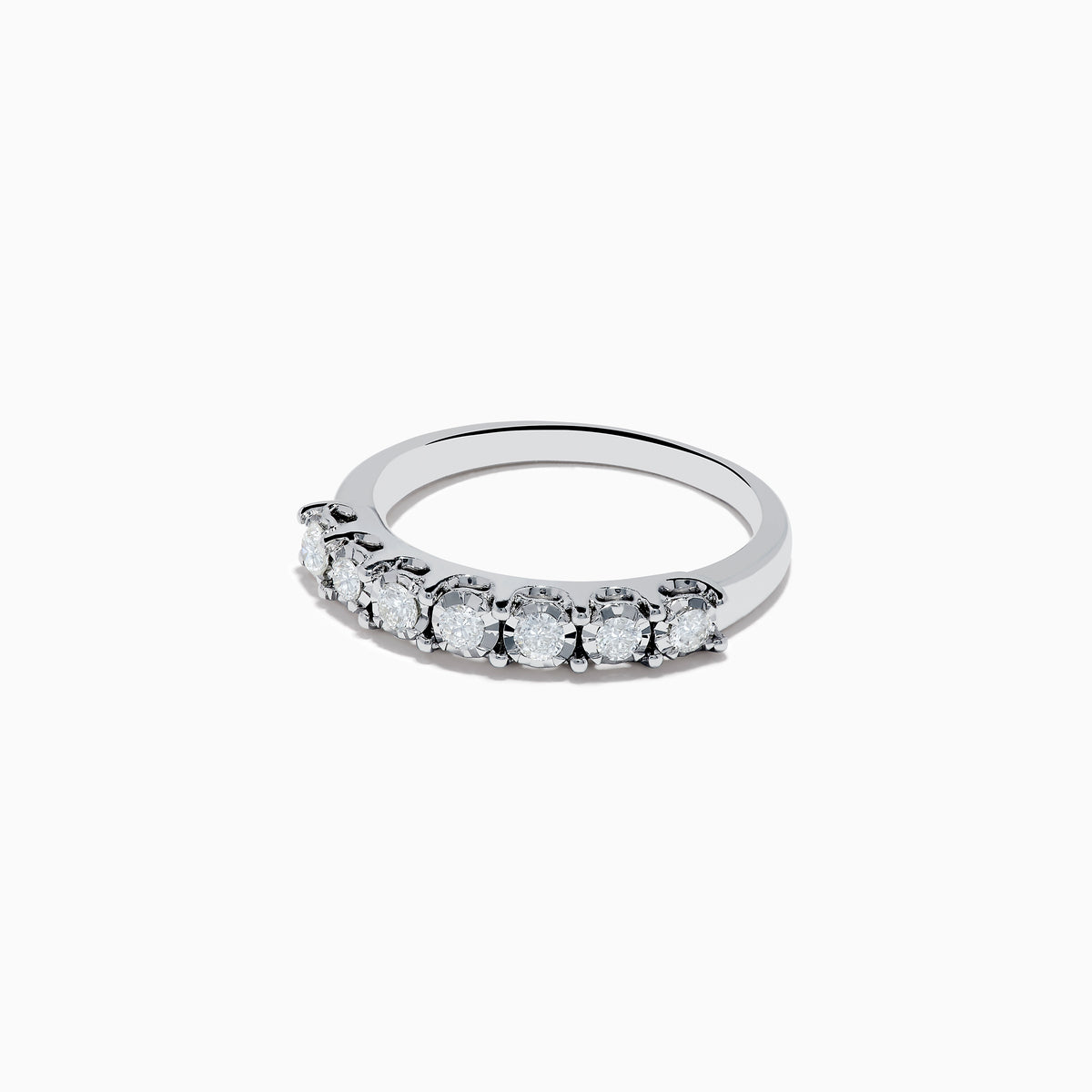 The 925 Silver Diamond Band Ring features a row of oval-cut white gemstones set along the top, shown on a plain white background.