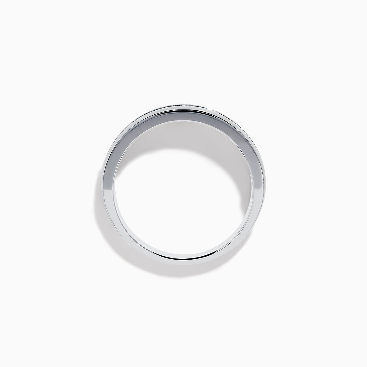 The Mens 14K White Gold Blue and White Diamond Band Ring features a row of blue and white diamonds, with four round white gemstones set into the band, shown on a plain white background.