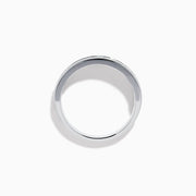 The Mens 14K White Gold Blue and White Diamond Band Ring features a row of blue and white diamonds, with four round white gemstones set into the band, shown on a plain white background.