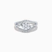 The Bouquet 14K White Gold Diamond Ring features a cluster of round diamonds in the center with curved bands of smaller diamonds, all elegantly set in 14K white gold.