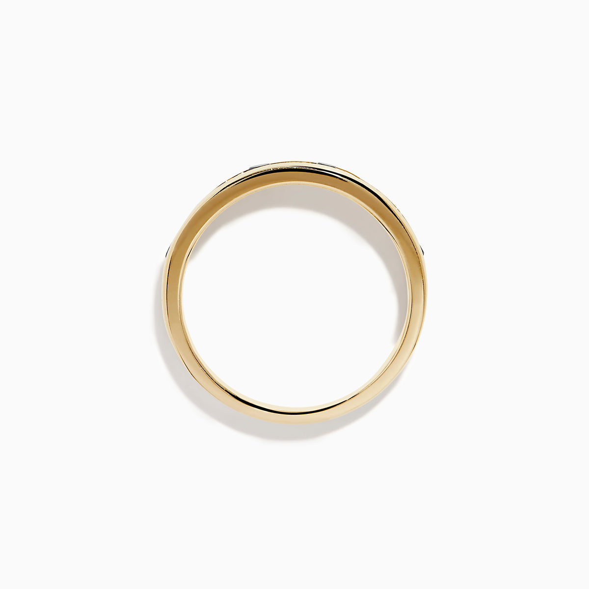 The Caviar 14K Yellow Gold Black and White Diamond Band Ring features alternating black and white diamonds in a channel setting, shown against a plain white background.