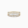 The Doro 14K Yellow Gold Diamond Band Ring 1.55 TCW features two rows of round diamonds and a central baguette diamond row, shown against a white background.