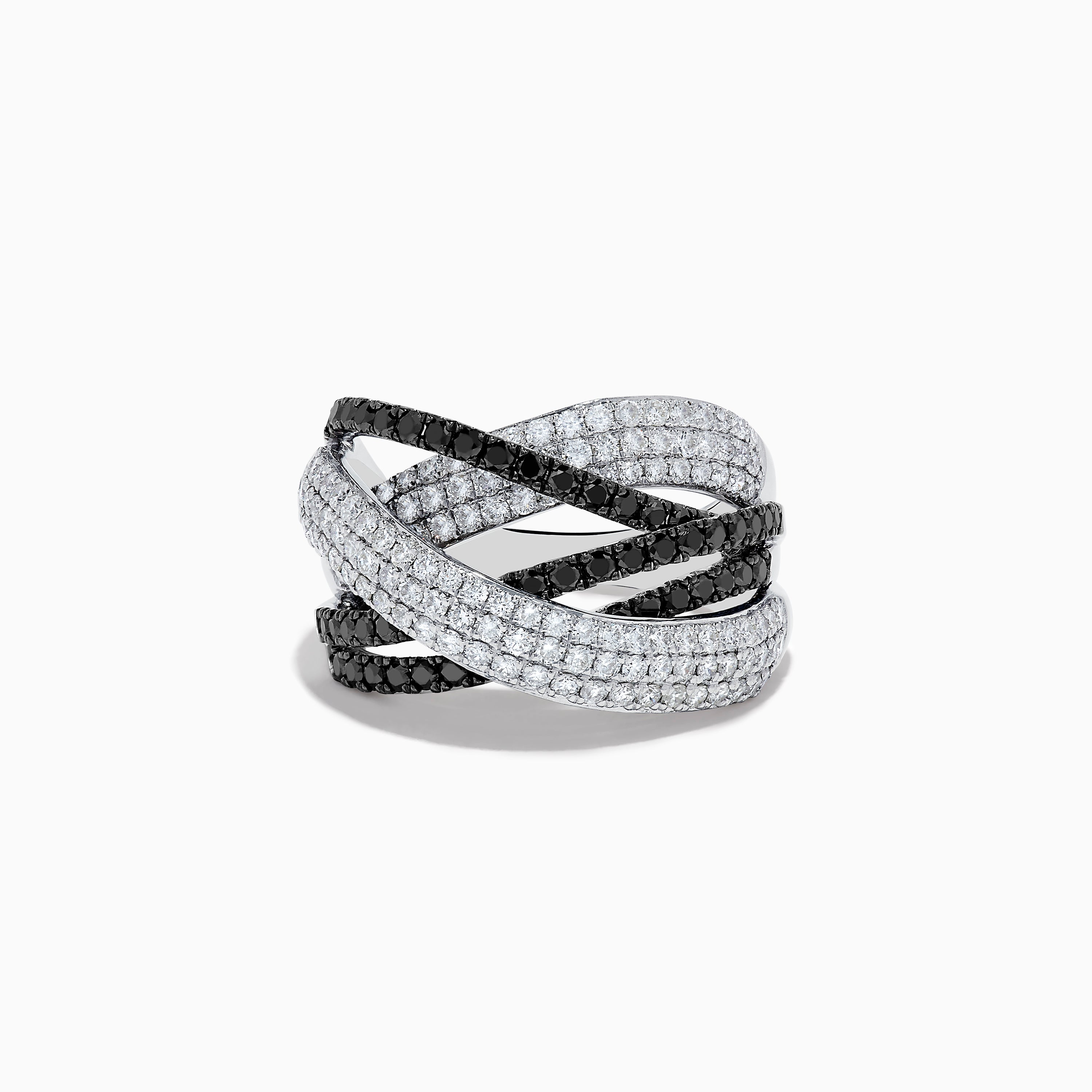 Effy 14K White Gold Black and White Diamond Crossover Ring