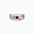 The Watercolors 14K White Gold Multi Sapphire and Diamond Ring showcases vibrant sapphires and sparkling diamonds of various sizes set around the white gold band.