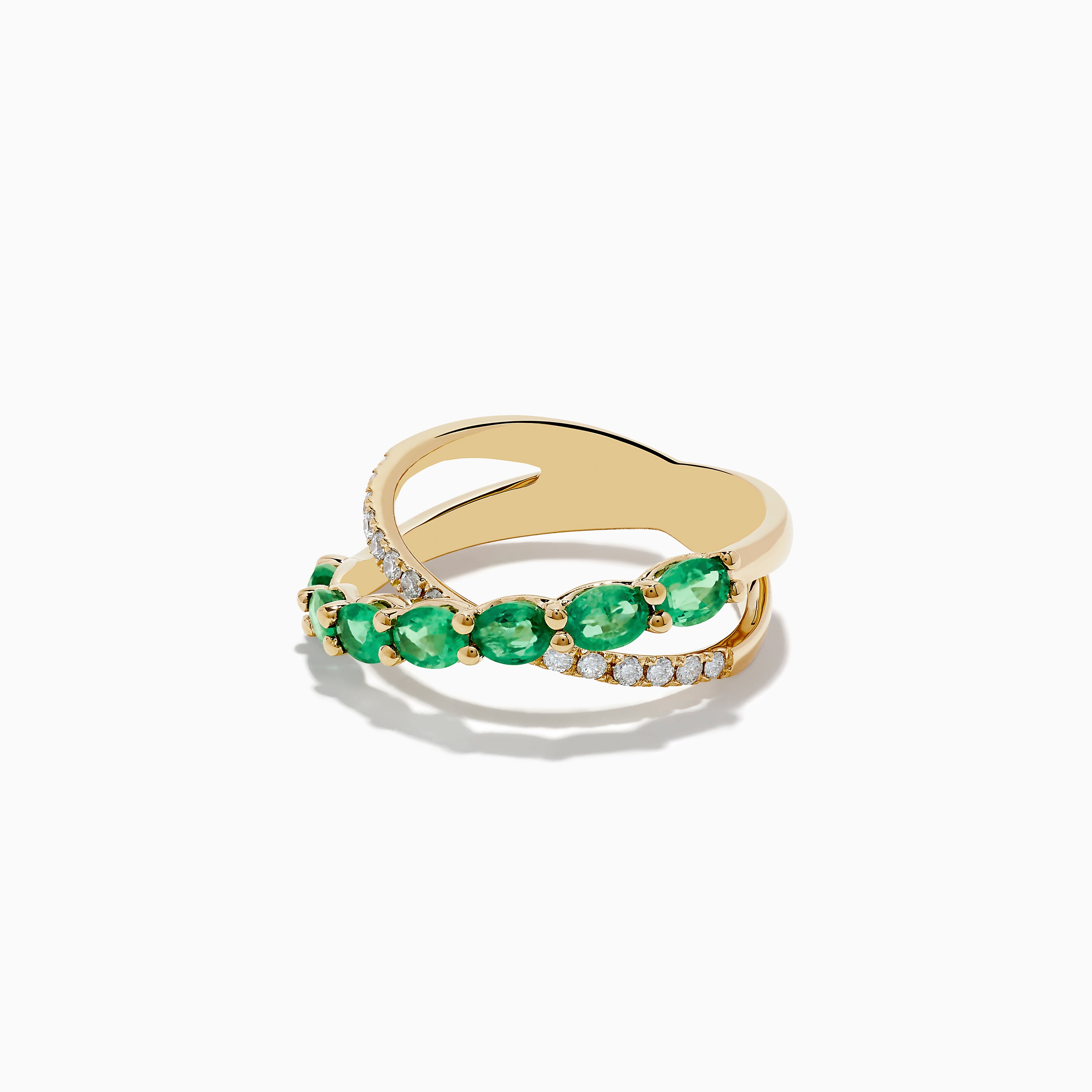 Effy Braslica 14K Yellow Gold Emerald and Diamond Crossover Ring