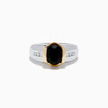 Mens 14K Two-Tone Onyx and Diamond Ring featuring a large oval onyx in a gold bezel, accented with diamonds on each side.