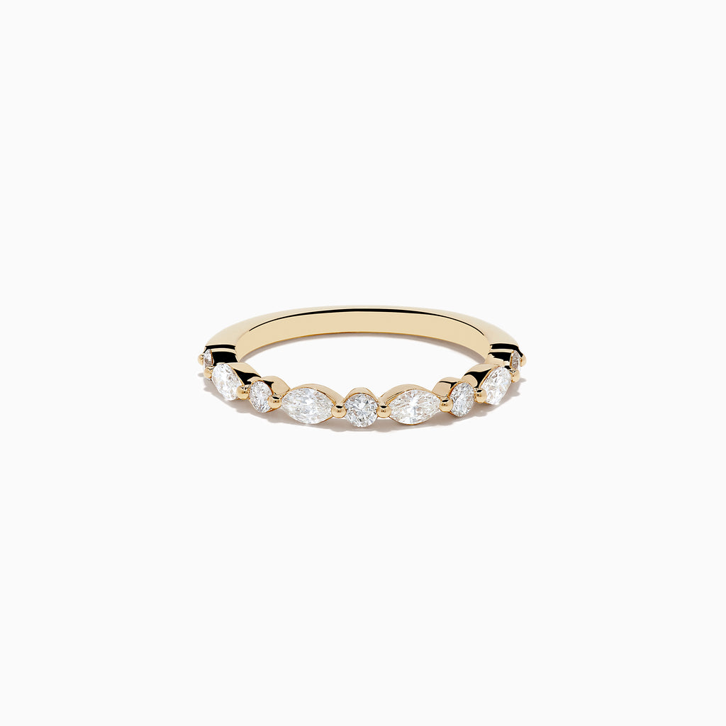 The Doro 14K Yellow Gold Diamond Ring by Effy features a series of oval and round diamonds set along the band, beautifully displayed against a plain white background.