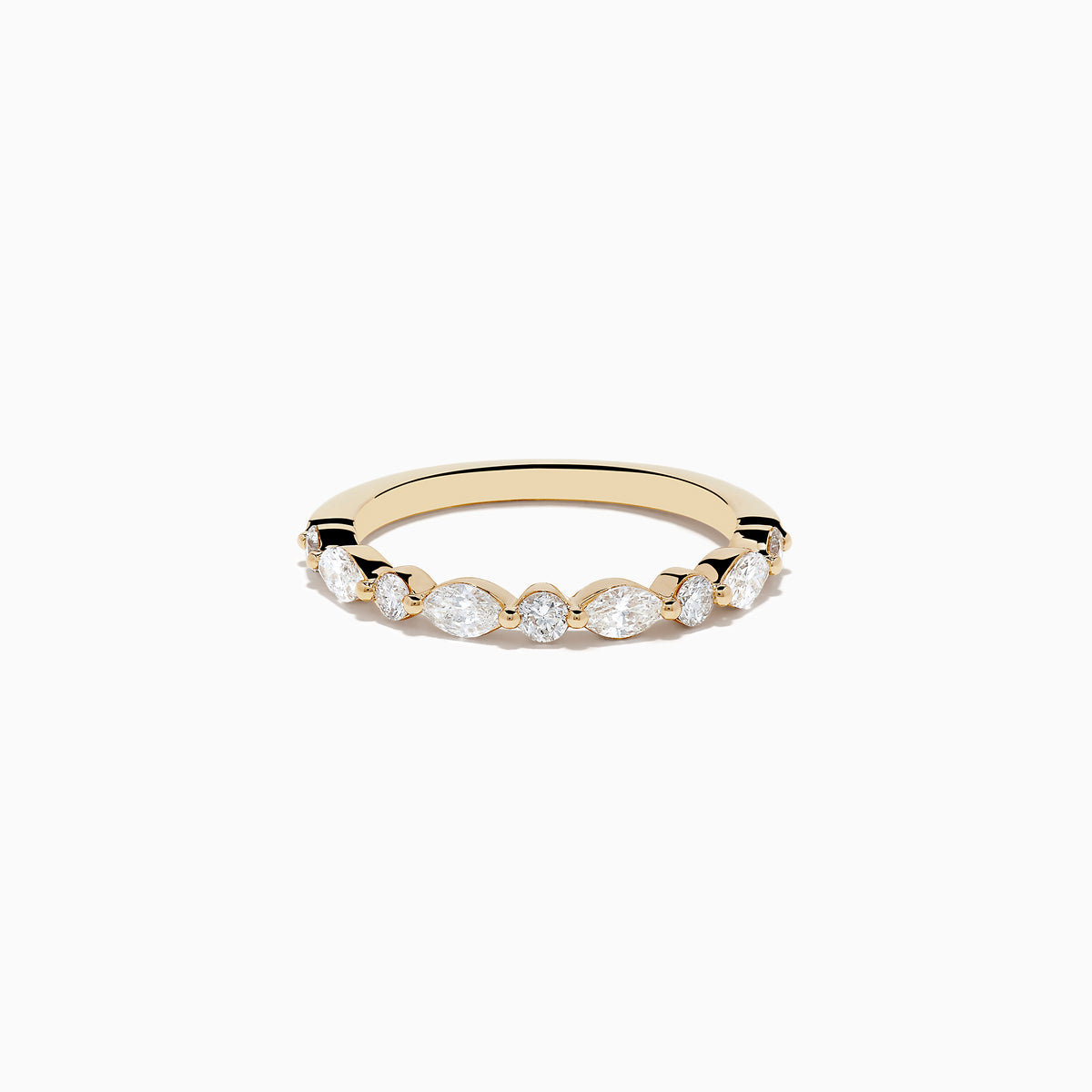 The Doro 14K Yellow Gold Diamond Ring by Effy features a series of oval and round diamonds set along the band, beautifully displayed against a plain white background.