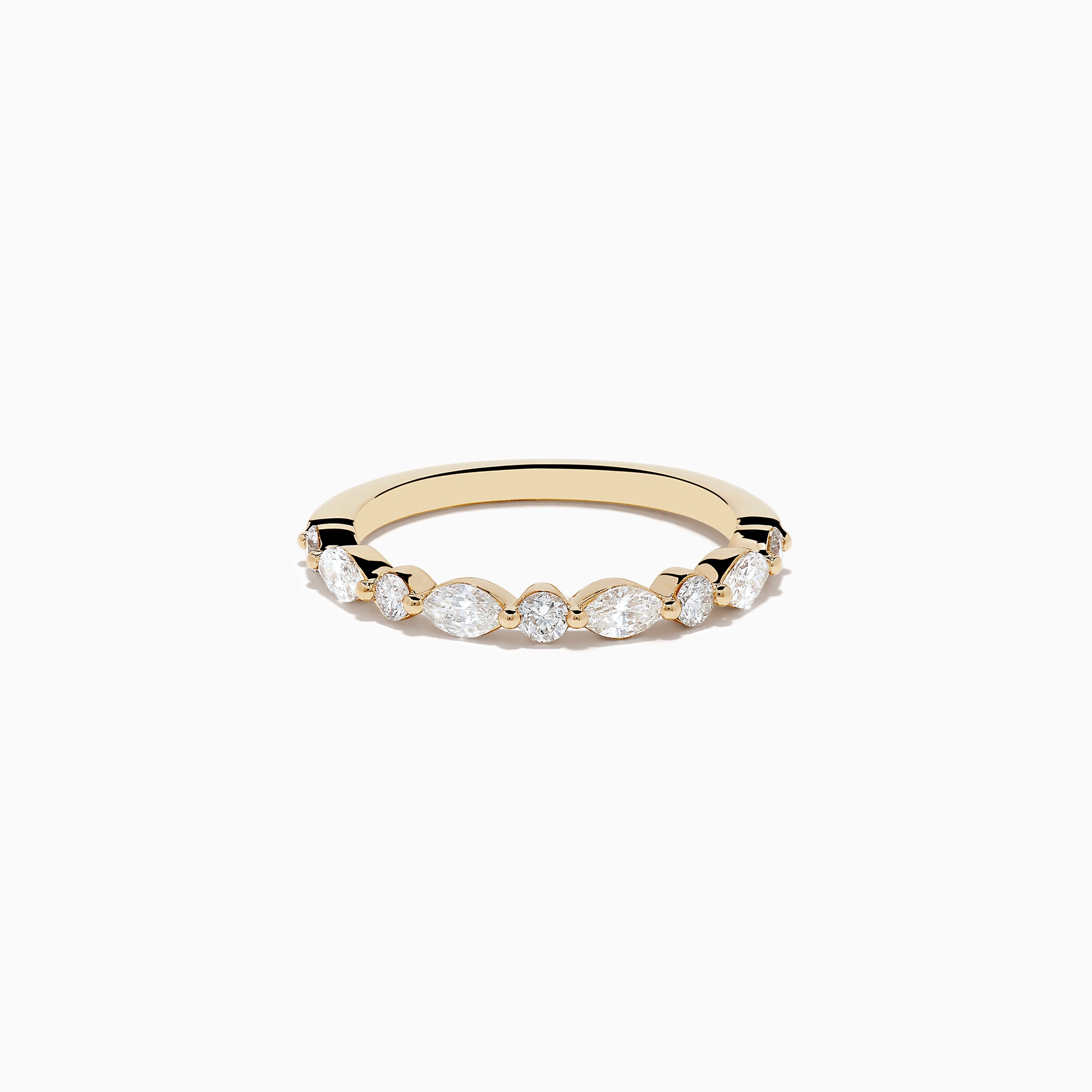 The Doro 14K Yellow Gold Diamond Ring by Effy features a series of oval and round diamonds set along the band, beautifully displayed against a plain white background.
